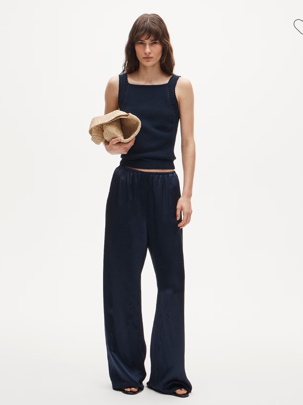 J. Crew Navy Wide-Leg Satin Pants PETITE)